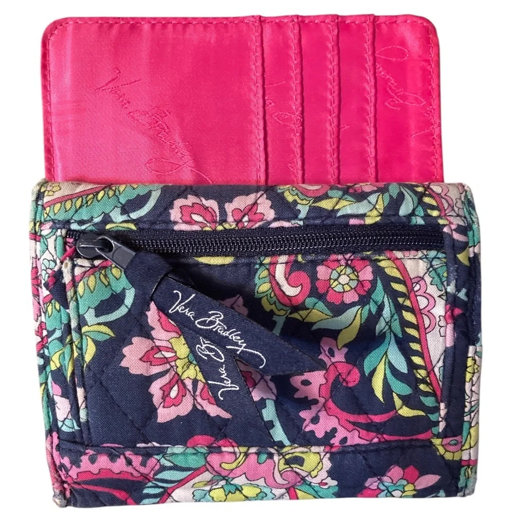 GUC Vera Bradley blue,pink flower wallet w/ID/CC holder w/sm pink shopping bag